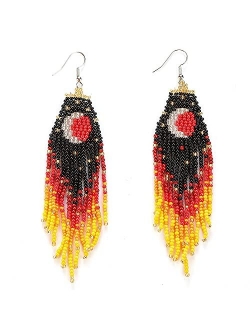 Long Beaded Tassel Earrings - Big Boho Statement Native Beaded Tassel Dangle Earrings for Women Girls, Large Bohemian Handmade Seed Bead Fringe Earrings