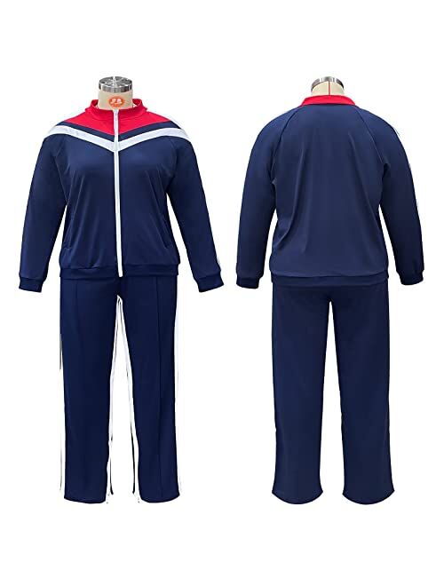 FcuteL Jogging Suits for Women Casual Plus Size 2 Piece Zip Stripe Sweatshirt Sweaptpant Sweatsuits Tracksuit Sets