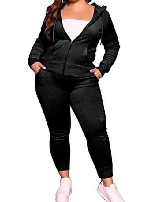 FcuteL Jogging Suits for Women Casual Plus Size 2 Piece Zip Stripe Sweatshirt Sweaptpant Sweatsuits Tracksuit Sets