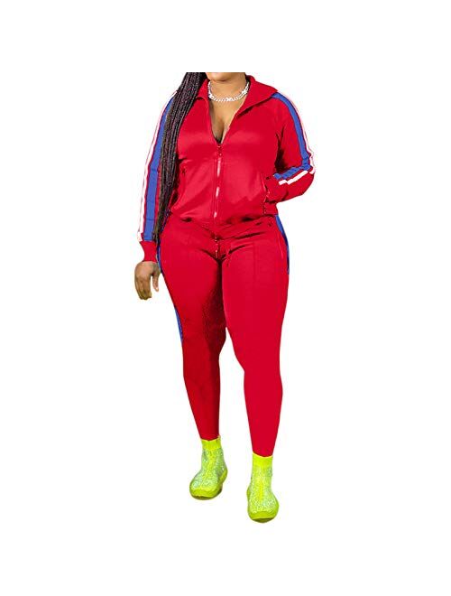 Magorange Women Plus Size Tracksuit 2 Piece Outfits Zipper Front Top and Sweatpants Jogger Sets