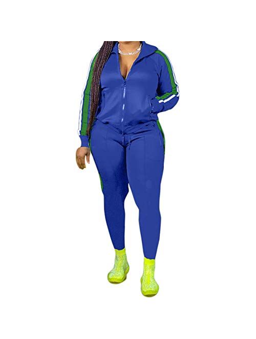 Magorange Women Plus Size Tracksuit 2 Piece Outfits Zipper Front Top and Sweatpants Jogger Sets