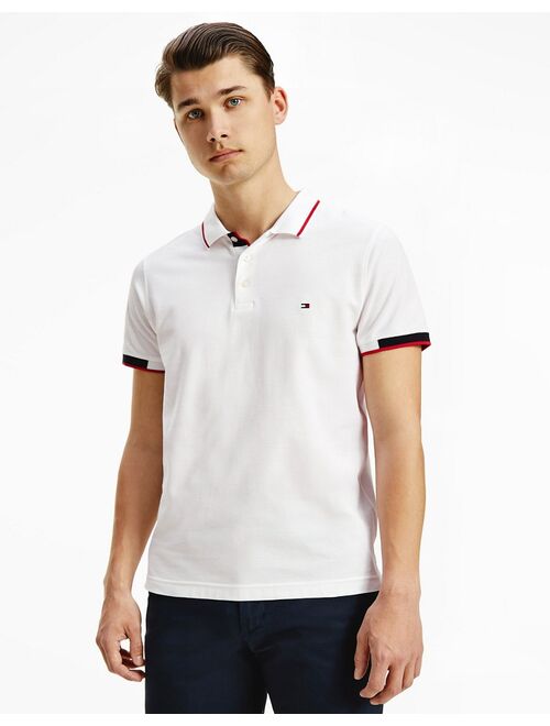 Tommy Hilfiger collar and cuff logo slim fit polo in white