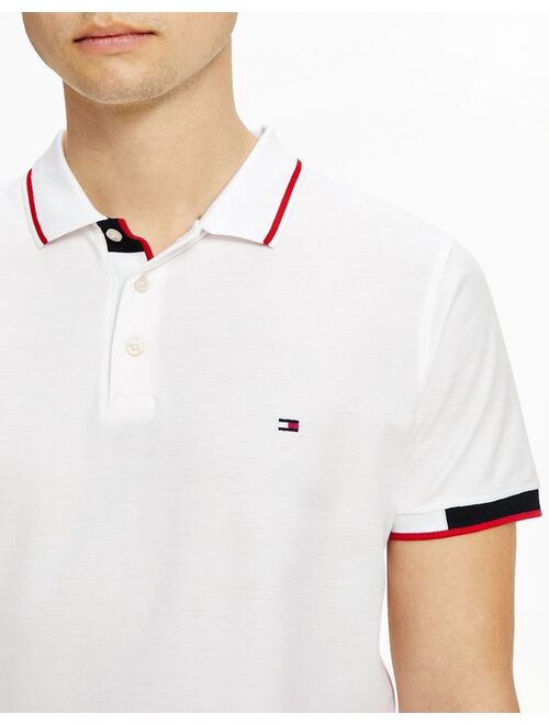 Tommy Hilfiger collar and cuff logo slim fit polo in white