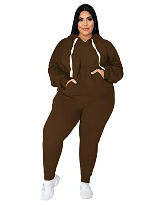 Tycorwd Women's Plus Size Two Piece Outfits Sweatsuits Sets Long Sleeve Loungewear Tracksuit Sets