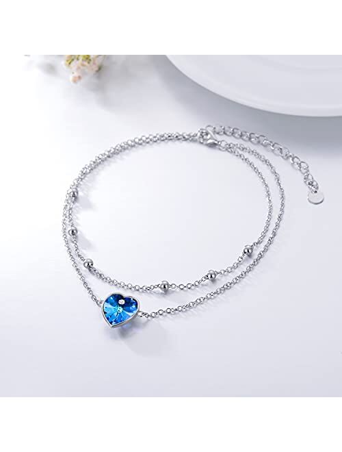 TOUPOP Ankle Bracelets for Women s925 Sterling Silver Crystal Anklet Jewelry Gifts for Women Mom Daughter Sister Wife Girlfriend Birthday Christmas