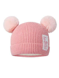 ABRONDA Winter Baby Hats Soft Warm Knitted Caps Cozy Pom Pom Beanie Bear Hats for Ages 1-8 Toddler Boys Girls