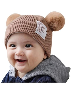 ABRONDA Winter Baby Hats Soft Warm Knitted Caps Cozy Pom Pom Beanie Bear Hats for Ages 1-8 Toddler Boys Girls