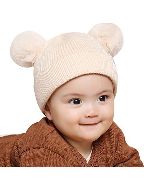 ABRONDA Winter Baby Hats Soft Warm Knitted Caps Cozy Pom Pom Beanie Bear Hats for Ages 1-8 Toddler Boys Girls