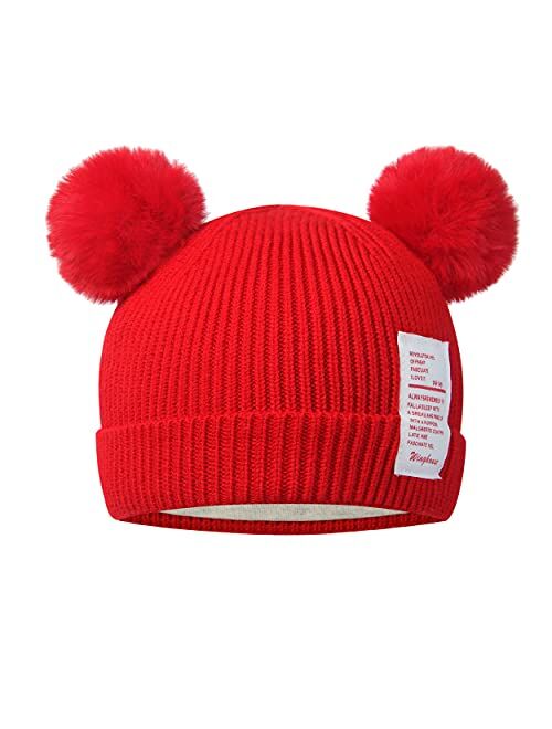 ABRONDA Winter Baby Hats Soft Warm Knitted Caps Cozy Pom Pom Beanie Bear Hats for Ages 1-8 Toddler Boys Girls