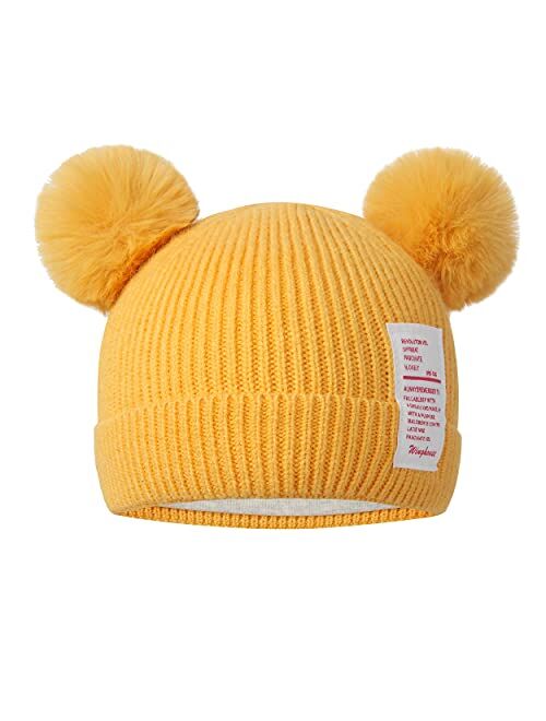 ABRONDA Winter Baby Hats Soft Warm Knitted Caps Cozy Pom Pom Beanie Bear Hats for Ages 1-8 Toddler Boys Girls