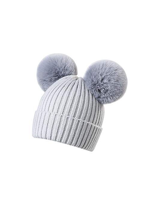 HANGZHOU Infant Toddler Winter Knitted Double Pom Beanie Bobble Hat,Warm Ski Beanie Hat Cap