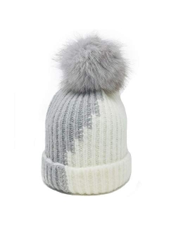 ba knife Kids/Adult Knitted Cozy Warm Winter Snowboarding Ski Hat with Faux Fur Pom Pom Slouchy Beanie Bobble Cute Skull Hat