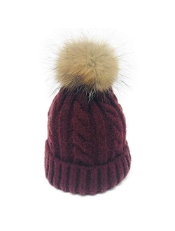 ba knife Kids/Adult Knitted Cozy Warm Winter Snowboarding Ski Hat with Faux Fur Pom Pom Slouchy Beanie Bobble Cute Skull Hat