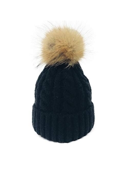 ba knife Kids/Adult Knitted Cozy Warm Winter Snowboarding Ski Hat with Faux Fur Pom Pom Slouchy Beanie Bobble Cute Skull Hat