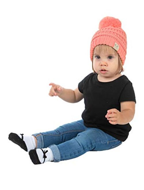 Funky Junque Exclusives Beanie Child Toddler Warm Winter Kids Skull Cap Pom Hat