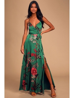 Still the One Sage Green Floral Print Satin Maxi Dress