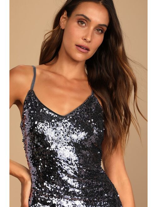 Lulus Glam Party Charcoal Grey Sequin Bodycon Mini Dress