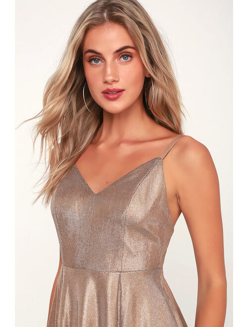 Lulus Keeps Getting Better Gold Skater Dress