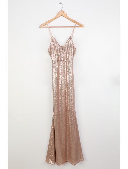 Lulus Spectacular Moment Rose Gold Mermaid Maxi Dress