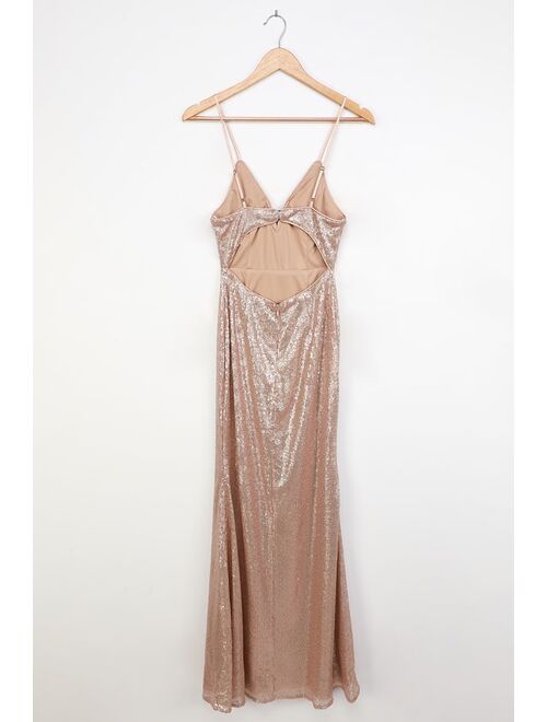 Lulus Spectacular Moment Rose Gold Mermaid Maxi Dress