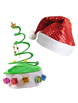 Funny Party Hats Santa Hat - Elf Hat - Christmas Tree Hat - Antler Headband - (2 Pc)