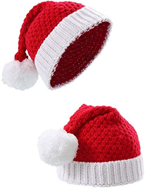 Sumind 2 Pieces Santa Hat Christmas Red and White Knitted Christmas Caps Winter Hat Xmas Hats