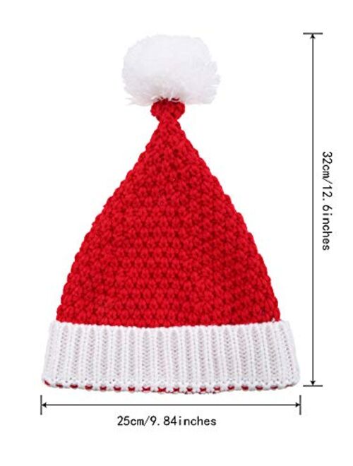 Sumind 2 Pieces Santa Hat Christmas Red and White Knitted Christmas Caps Winter Hat Xmas Hats