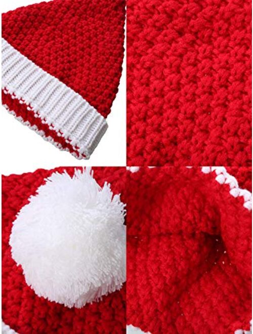 Sumind 2 Pieces Santa Hat Christmas Red and White Knitted Christmas Caps Winter Hat Xmas Hats