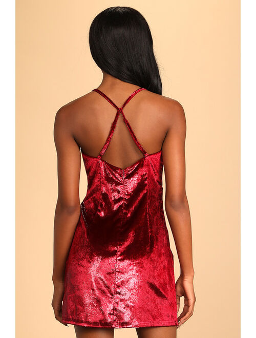 Lulus Stunning Ways Wine Red Velvet Sleeveless Mini Dress