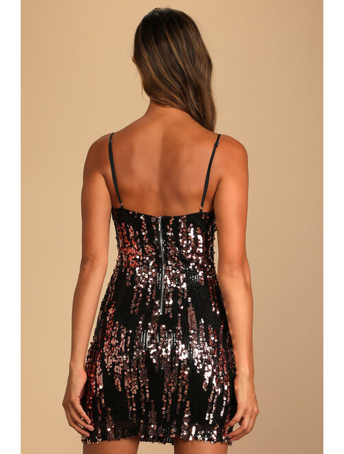 Lulus Bubbly Poppin' Rose Gold and Black Sequin Mini Dress