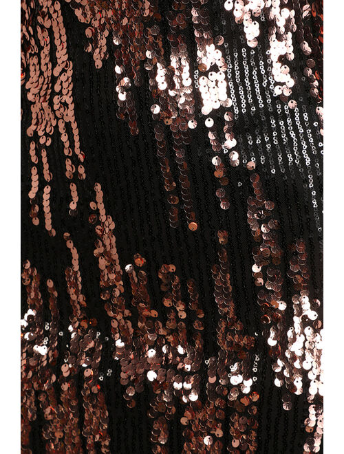 Lulus Bubbly Poppin' Rose Gold and Black Sequin Mini Dress