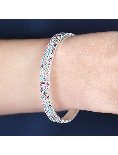 RIAH FASHION Sparkly Rhinestone Cubic Statement Bracelet - Crystal Stretch Memory Wire, Adjustable Wrist Band Cuff, Bridal Wedding Hinge Bangle, Star, Heart, Flower