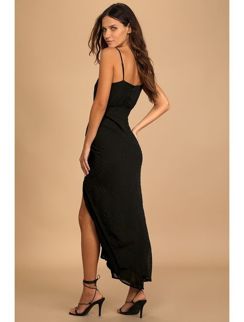 Lulus Truly Striking Black Dotted Ruffled Maxi Dress