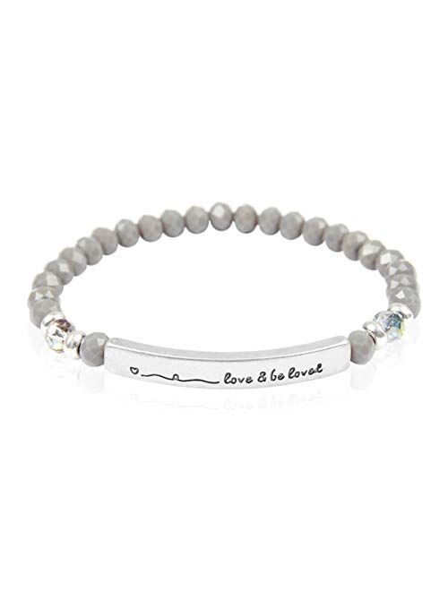 Riah Fashion Inspiration Engraved Bar Sparkly Crystal Bead Bracelet - Religious Message Stretch Strand Cuff Bangle Blessed, Lord, Amazing Grace, Philippians, Heart