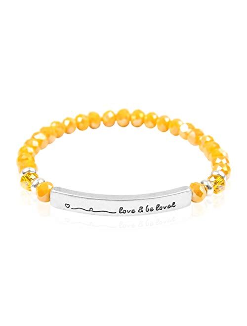 Riah Fashion Inspiration Engraved Bar Sparkly Crystal Bead Bracelet - Religious Message Stretch Strand Cuff Bangle Blessed, Lord, Amazing Grace, Philippians, Heart