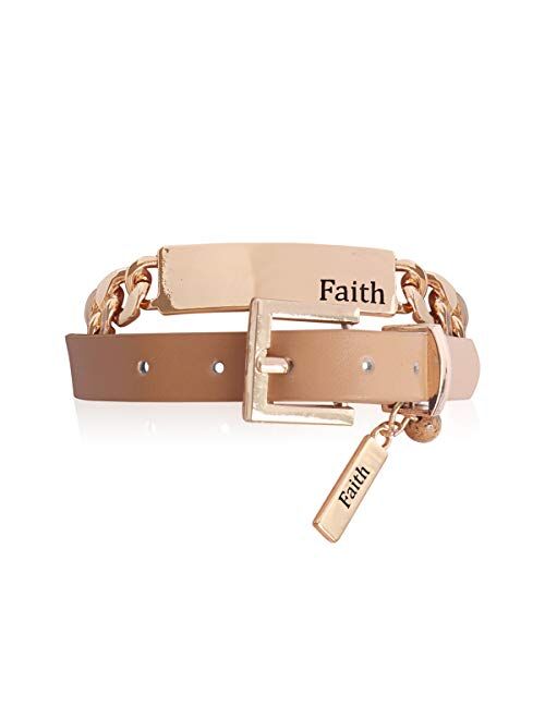 RIAH FASHION Inspirational Message Quote Engraved Bar Metallic Tag Bracelet - Lettering Cuff Bangle Christian Bible Religious, Amazing Grace, Blessed, Faith Prayer