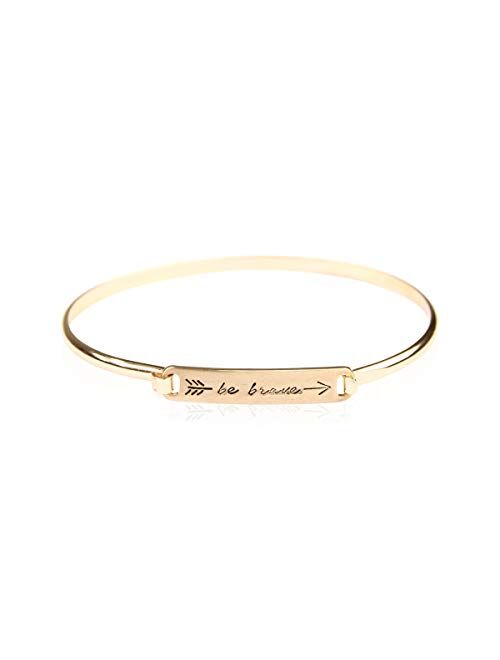 RIAH FASHION Inspirational Message Quote Engraved Bar Metallic Tag Bracelet - Lettering Cuff Bangle Christian Bible Religious, Amazing Grace, Blessed, Faith Prayer