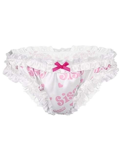 inlzdz Men's Sissy Crossdress Panties Satin Frilly Ruffled Bikini Briefs Bloomers Underwear