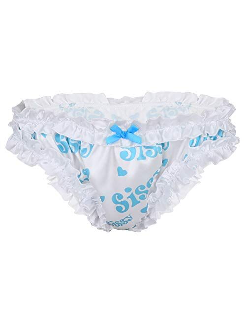 inlzdz Men's Sissy Crossdress Panties Satin Frilly Ruffled Bikini Briefs Bloomers Underwear