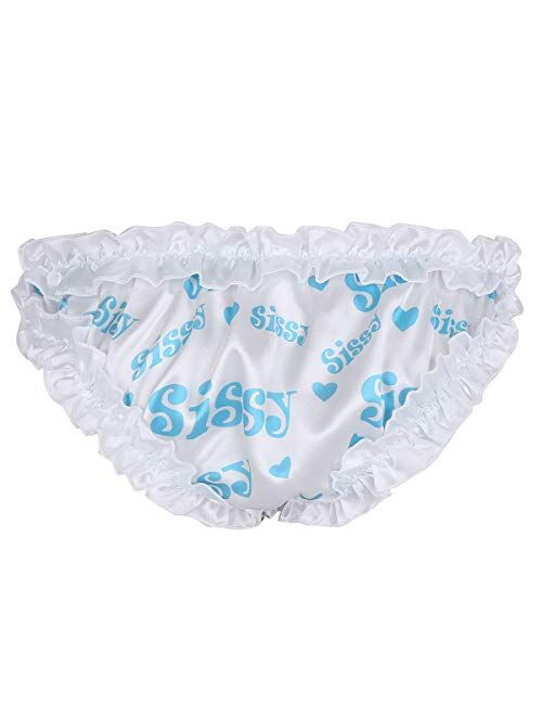 inlzdz Men's Sissy Crossdress Panties Satin Frilly Ruffled Bikini Briefs Bloomers Underwear