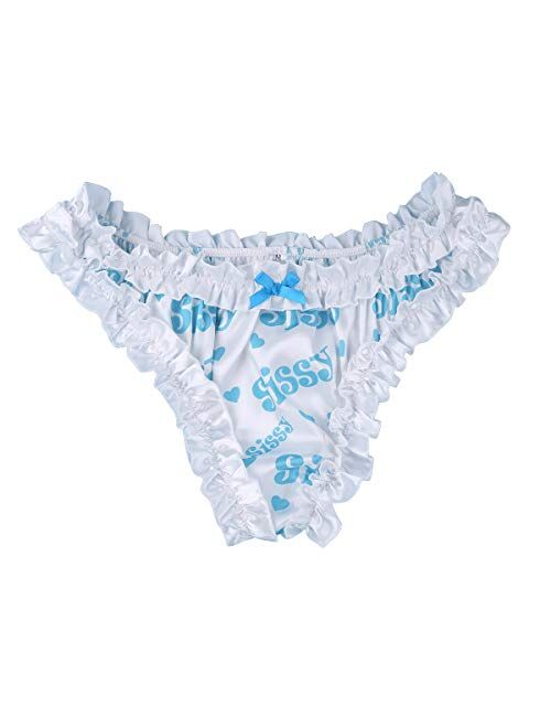 inlzdz Men's Sissy Crossdress Panties Satin Frilly Ruffled Bikini Briefs Bloomers Underwear