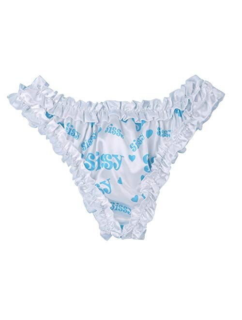 inlzdz Men's Sissy Crossdress Panties Satin Frilly Ruffled Bikini Briefs Bloomers Underwear