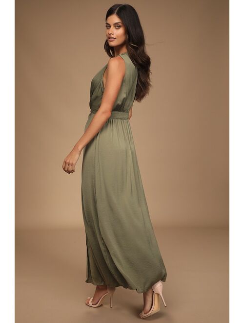 Lulus See Me Stun Olive Green Sleeveless Knotted Maxi Dress