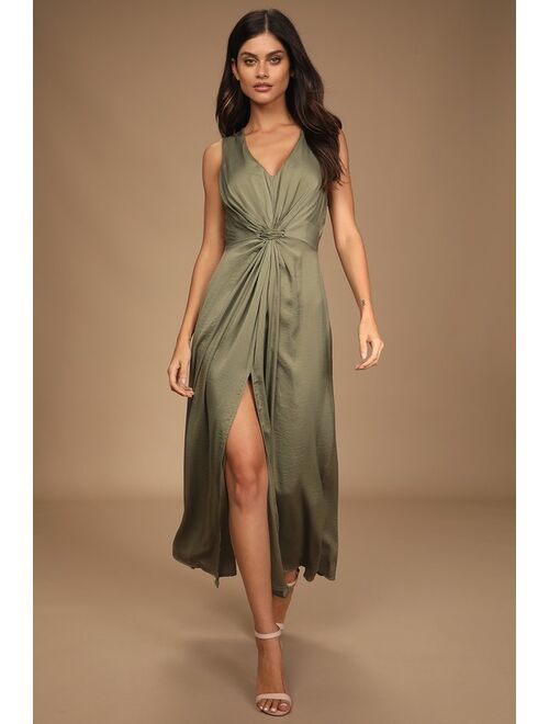 Lulus See Me Stun Olive Green Sleeveless Knotted Maxi Dress