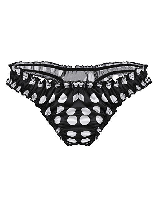 ACSUSS Men's Sissy Lingerie Satin Flutter Polka Dots Ruffled Bikini Thongs Underwear