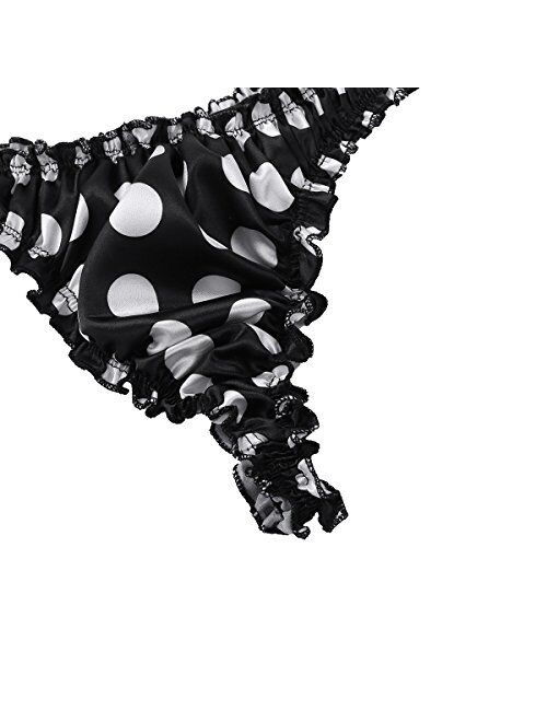 ACSUSS Men's Sissy Lingerie Satin Flutter Polka Dots Ruffled Bikini Thongs Underwear