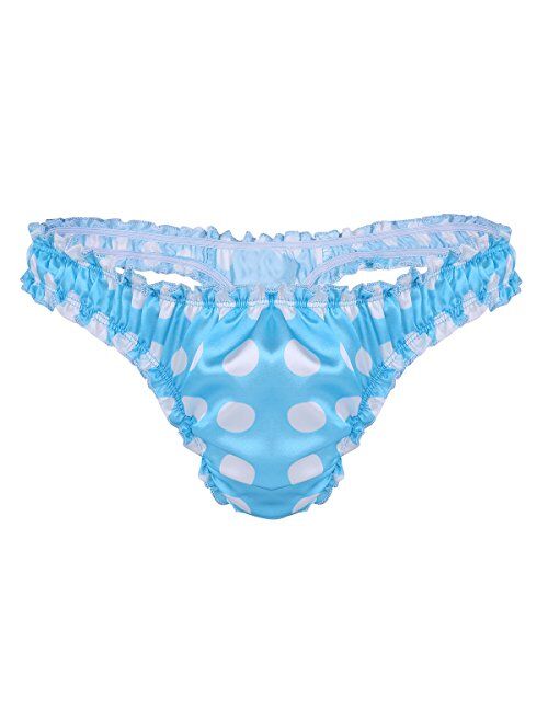 ACSUSS Men's Sissy Lingerie Satin Flutter Polka Dots Ruffled Bikini Thongs Underwear