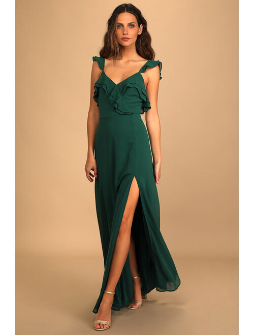 Lulus Adoring Glances Emerald Green Ruffled Maxi Dress