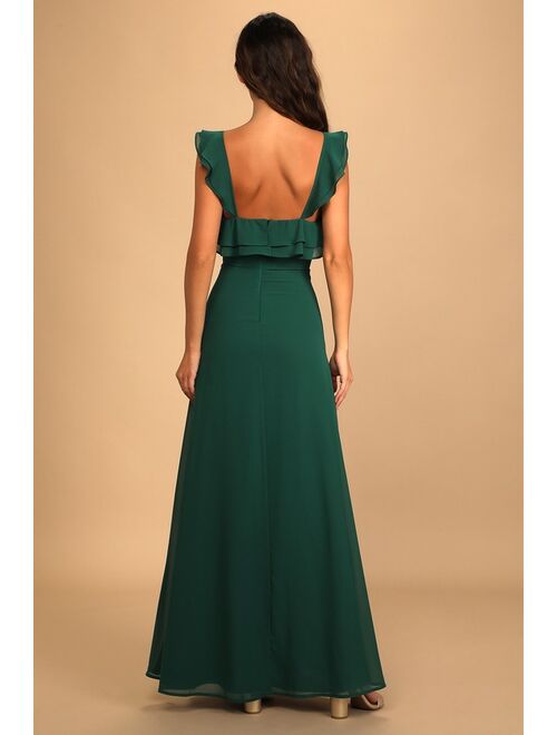 Lulus Adoring Glances Emerald Green Ruffled Maxi Dress