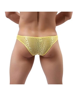 Men's Sissy Lace Floral Bulge Pouch Bikini Panties Low Rise Mesh Translucent Crossdress Lingerie Underwear